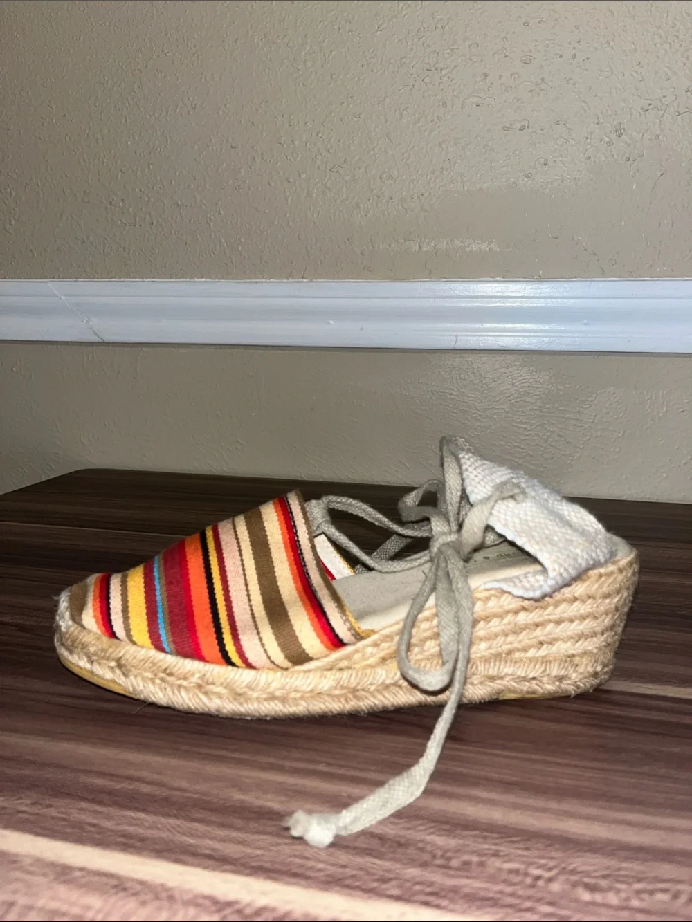 Lord and Taylor  Striped Multicolor Espadrille with ties around ankle